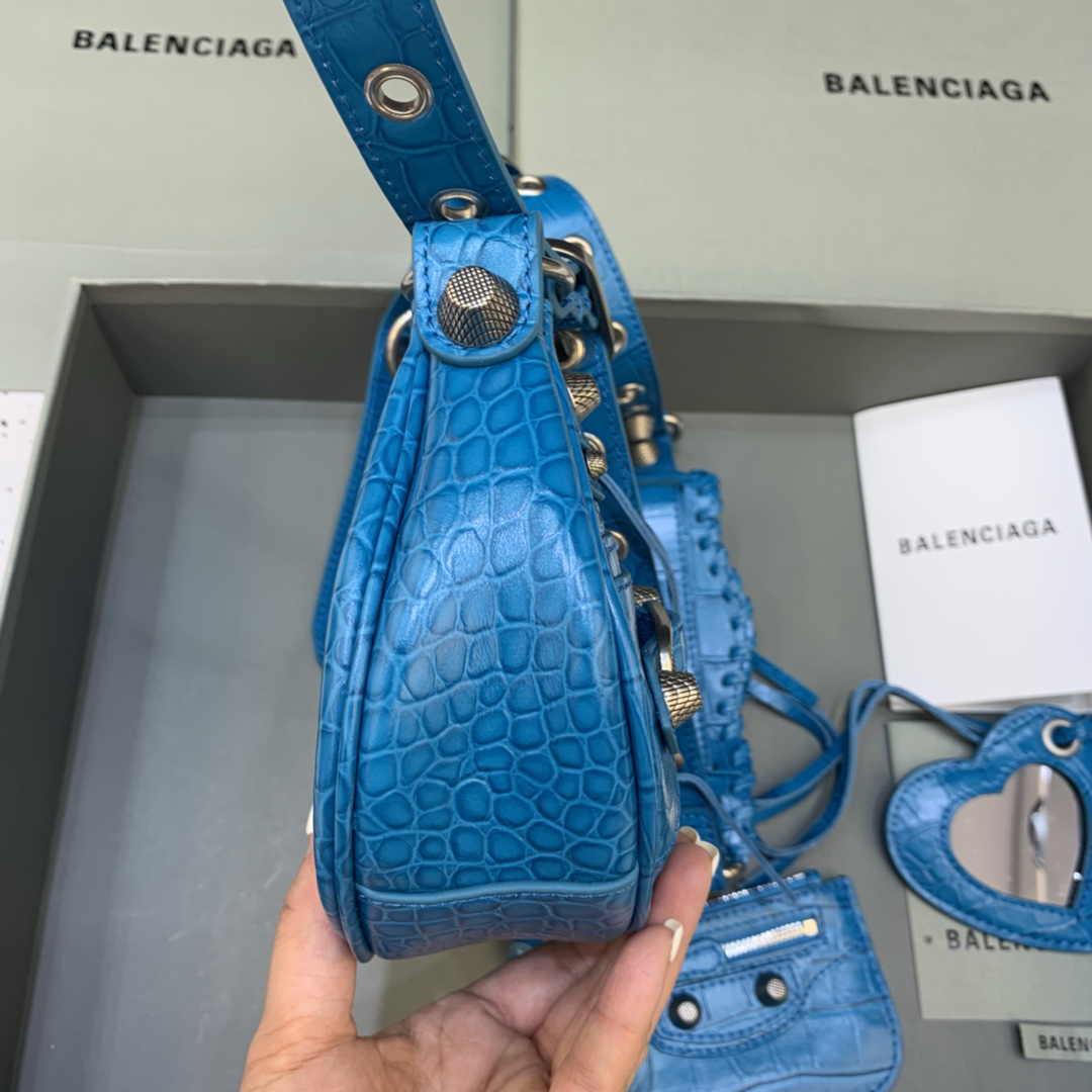 Balenciaga Le Cagole XS Shoulder Bag Crocodile Embossed Blue